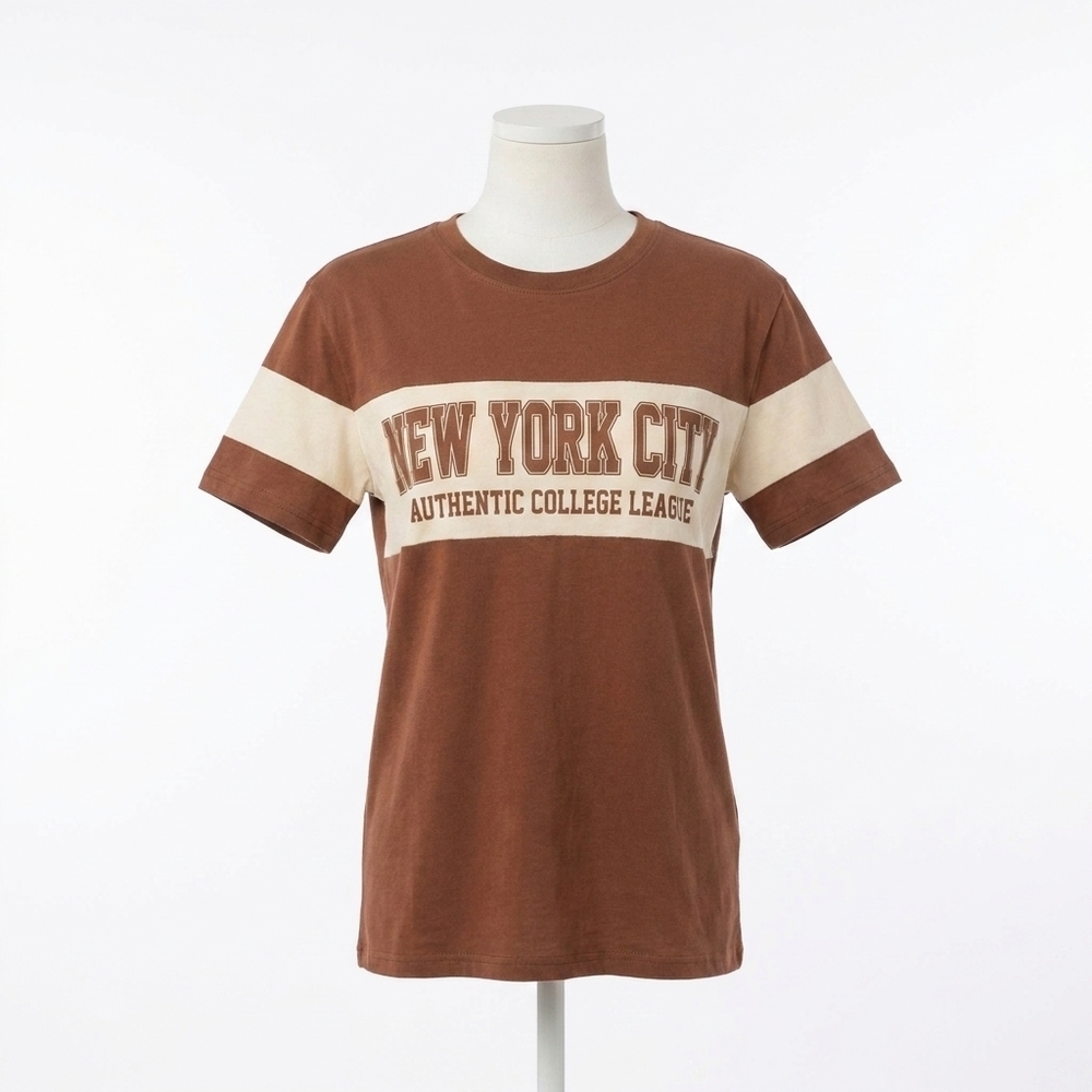 NEW AMBAR new york city printed short sleeve t-shirt in brown